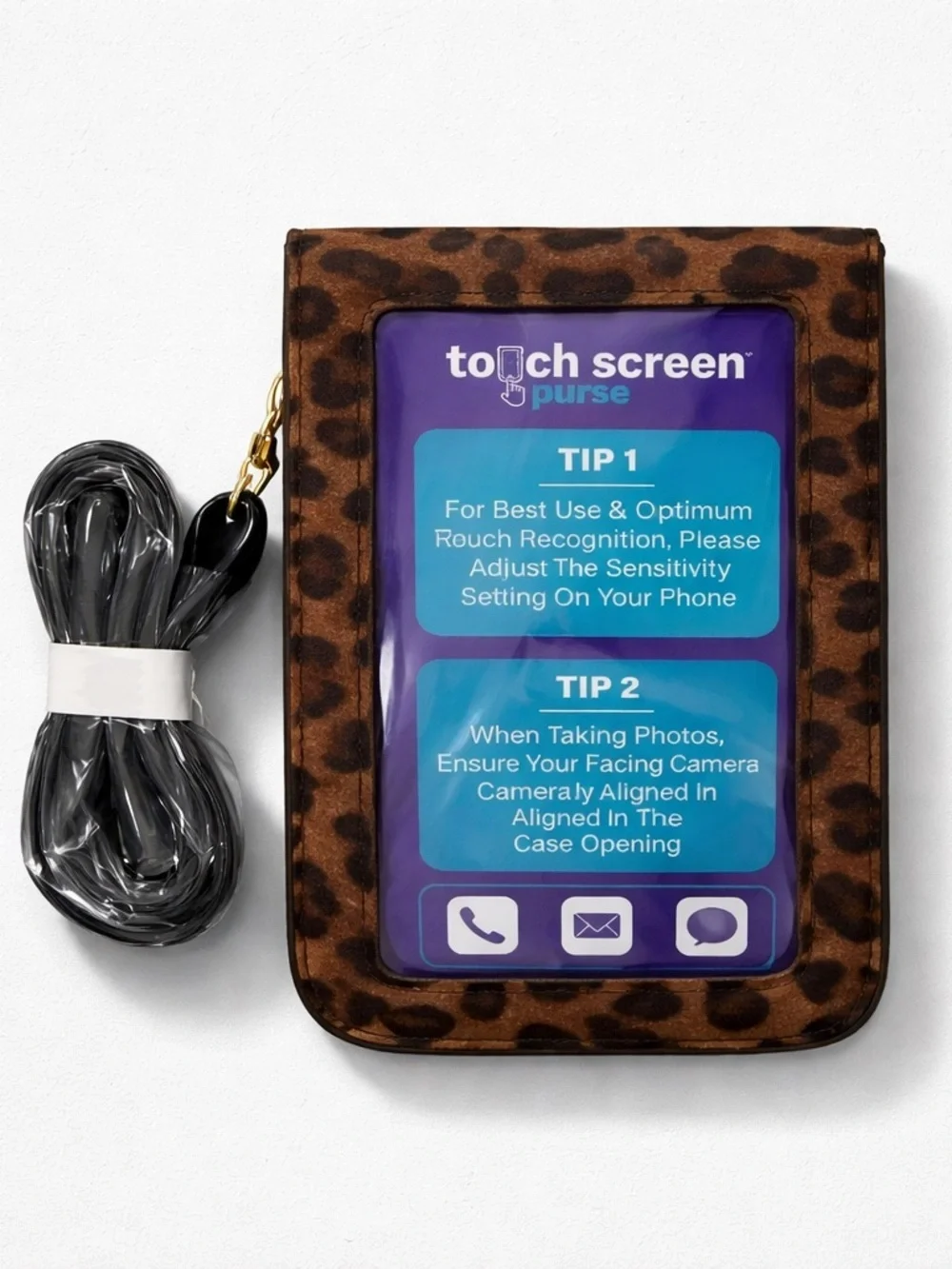 Leopard Flap Black Crossbody Phone Pouch